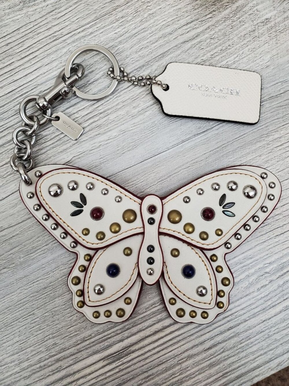 Coach white Studded Butterfly Bag Charm; large